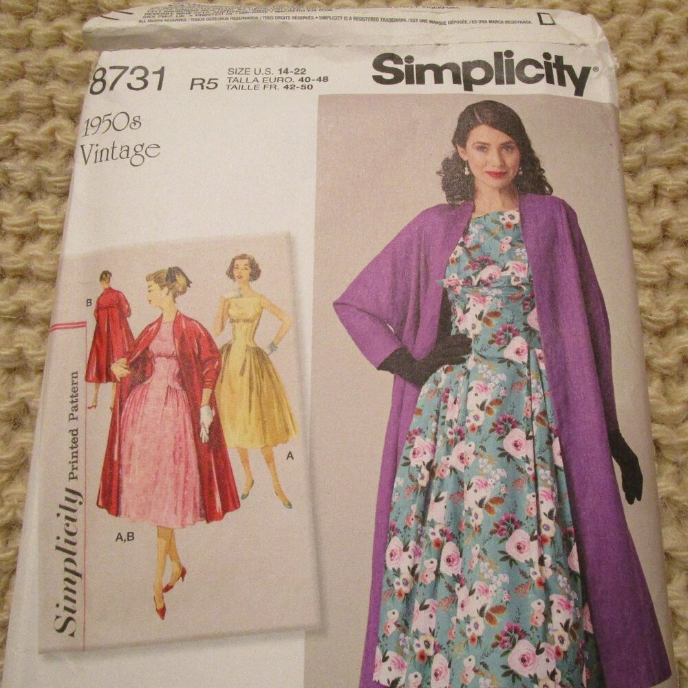 Simplicity 8731 1950's Vintage Pattern for Dress & Coat